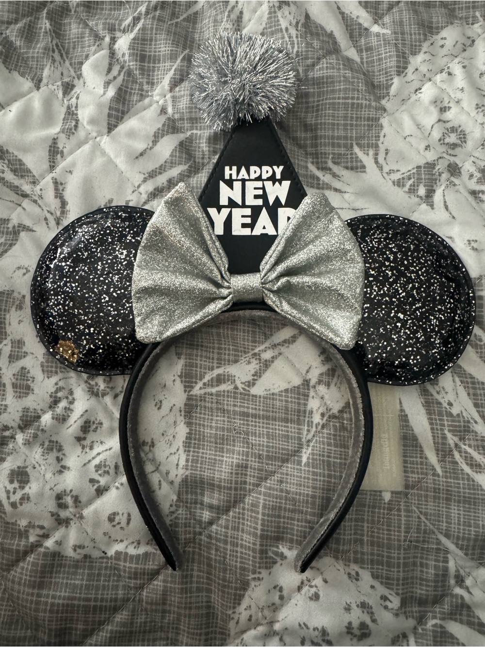 Loungefly Happy New Year Headband with Silver Bow and Pom Pom